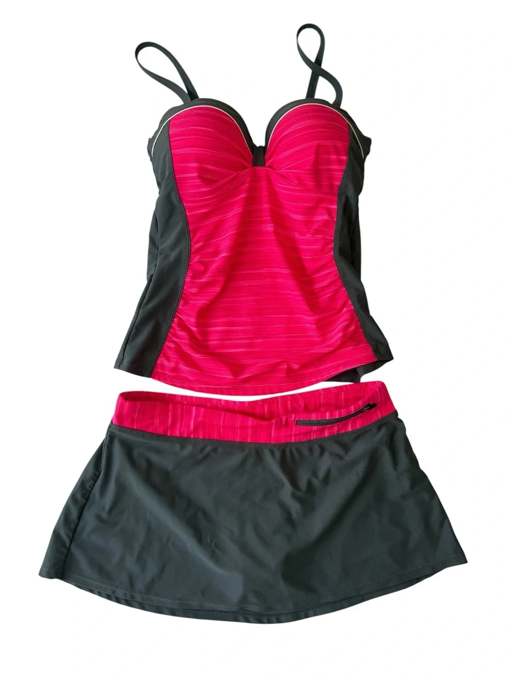 Hot Pink andGray Tankini Set with Skirt size Small